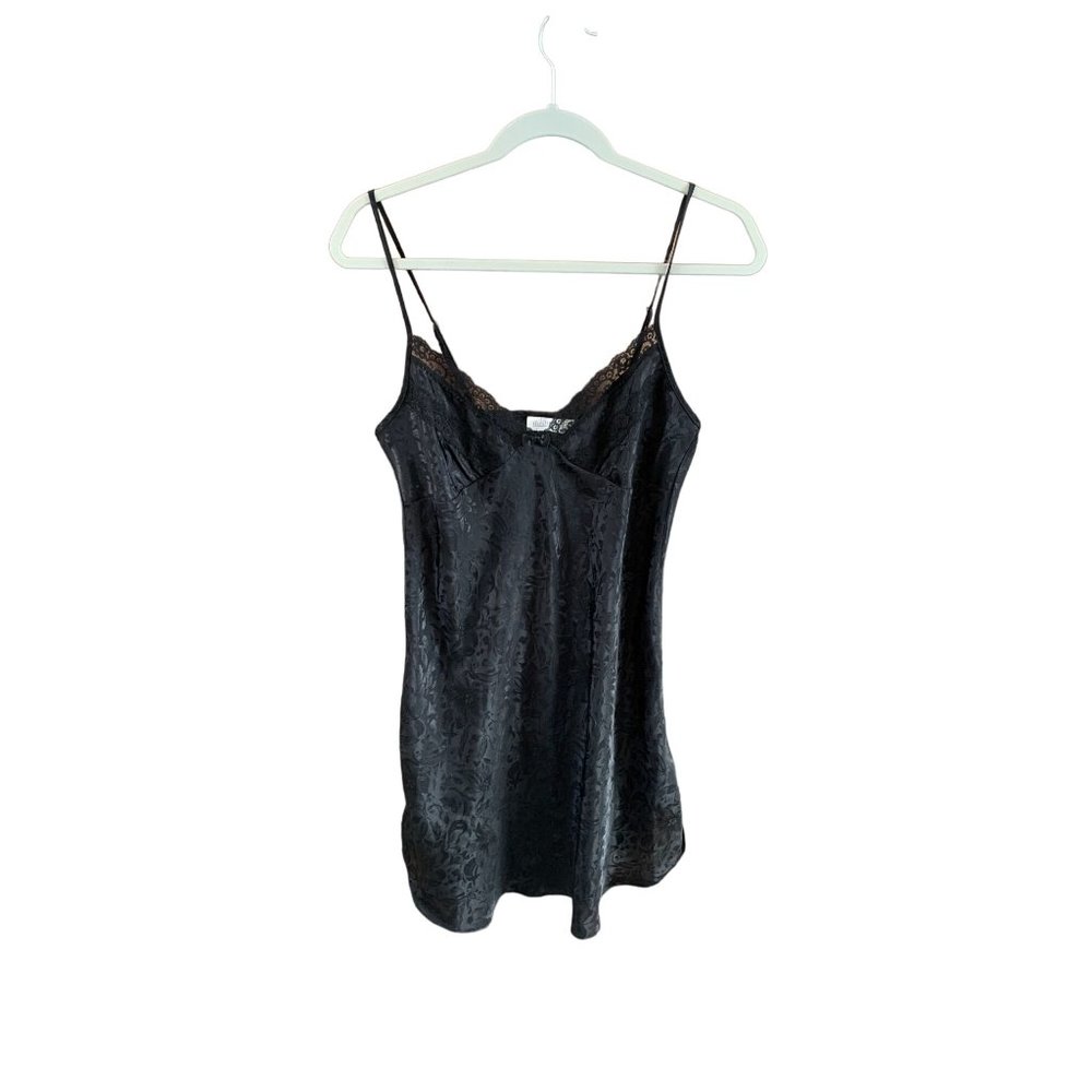Adonna Womens Size Small Vintage Black Nightgown Spaghetti Strap Teddy y2k Knee